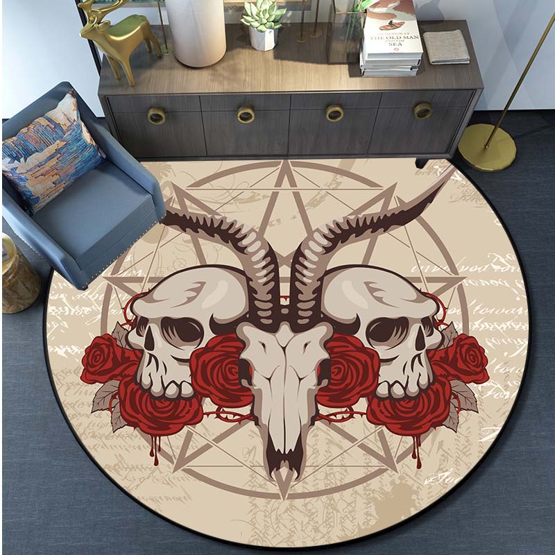 Череп Сатанинской Козы Перевернутая Пентаграмма Крыло Демона Версия Коврик-Сатанинская Коза Декор Сатанинская Коза-Сатанинские Коврики Ковер Сатаны